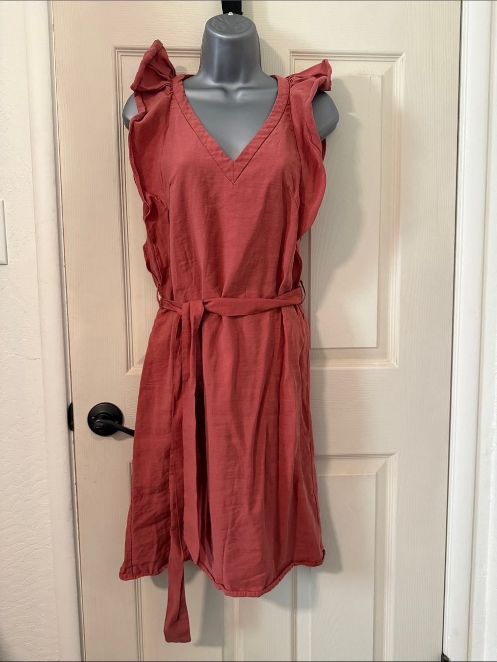 H&M Dusty Rose Ruffle Sleeve V-Neck Midi Dress